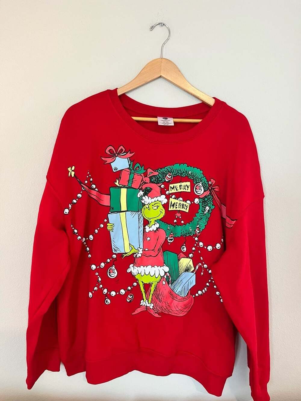 Dr. Seuss, How The Grinch Light-Up Graphic Sweatshirt, Red, Unisex, 2XL